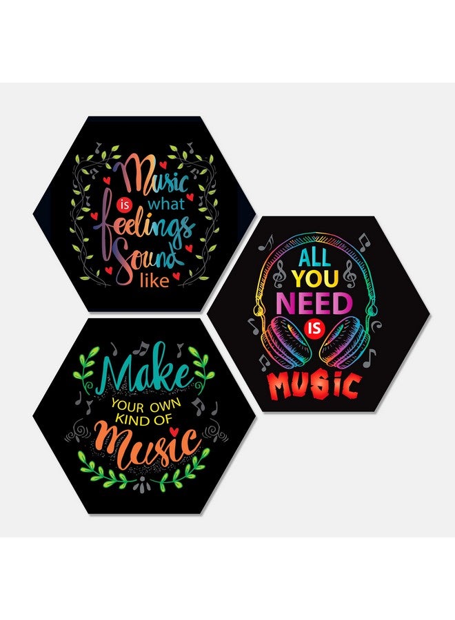 Sketchfab MUSIC IS WHAT FEELINGS SOUND LIKE Motivational Quotes Designer Decorative Wall Art | Office Living Room Bedroom Gift Decoration Beautiful Painting Hanging Items Set of 3 Pieces 17 INCH - Image 1