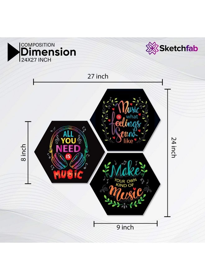 Sketchfab MUSIC IS WHAT FEELINGS SOUND LIKE Motivational Quotes Designer Decorative Wall Art | Office Living Room Bedroom Gift Decoration Beautiful Painting Hanging Items Set of 3 Pieces 17 INCH - Image 3