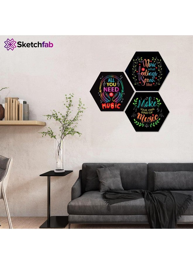 Sketchfab MUSIC IS WHAT FEELINGS SOUND LIKE Motivational Quotes Designer Decorative Wall Art | Office Living Room Bedroom Gift Decoration Beautiful Painting Hanging Items Set of 3 Pieces 17 INCH - Image 5