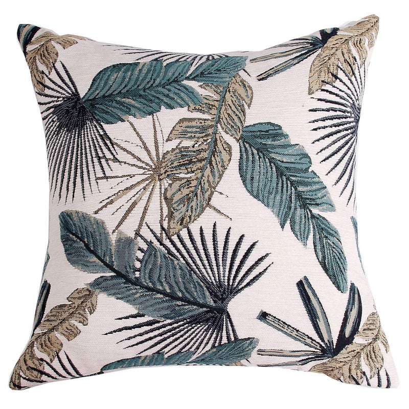 Yeiotsy Party Decoration Tropical Leaf Throw Pillow Cover for Sofa Decorative Pillow Case Jacquard Chenille Teal 18 x 18 Inches