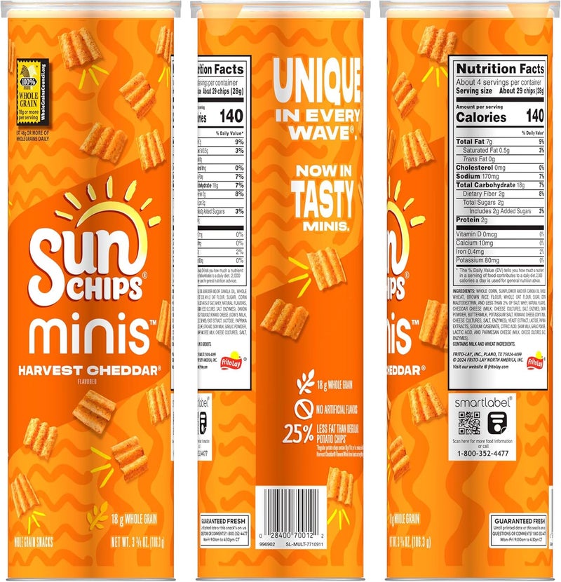 MINIS SunChips Minis Canister - Harvest Cheddar Flavor Whole Grain Snacks - Image 3