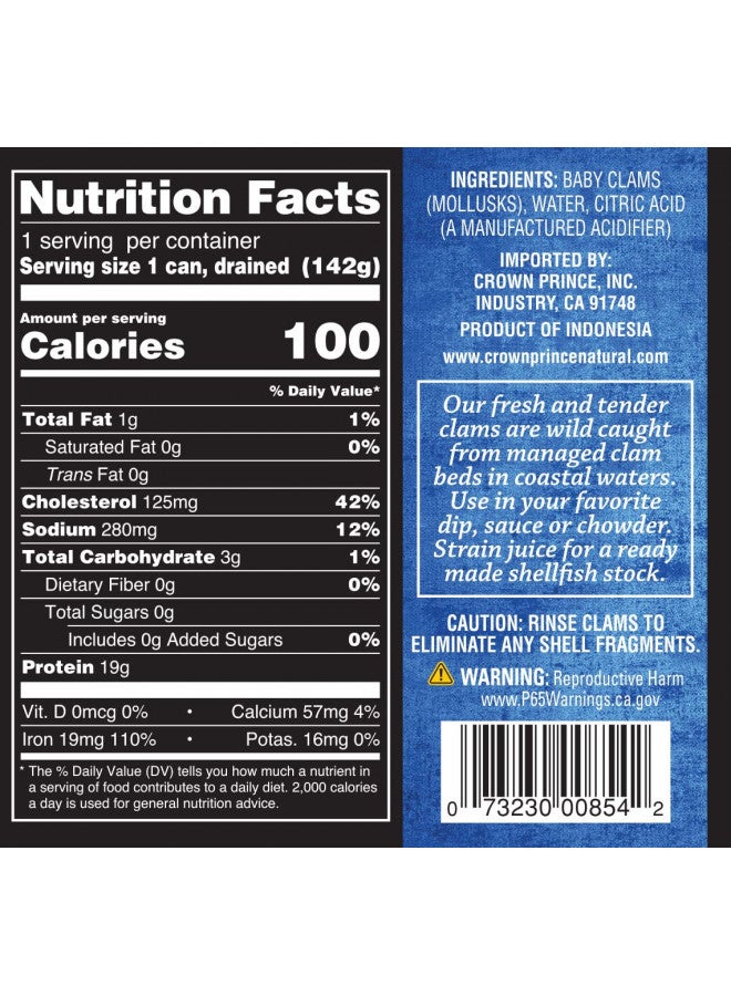 CROWN PRINCE Crown Prince Natural Whole Baby Clams in Water, 10-Ounce Cans (Pack of 12) - Image 1