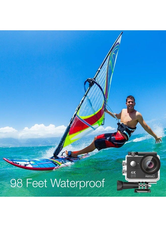REMALI CaptureCam 4K Ultra HD and 12MP Waterproof Sports Action Camera Kit with Carrying Case, 3 Batteries, Dual Battery Charger, 2” LCD Screen, WiFi, Remote Control, and 21 Mounts and Accessories - Image 4
