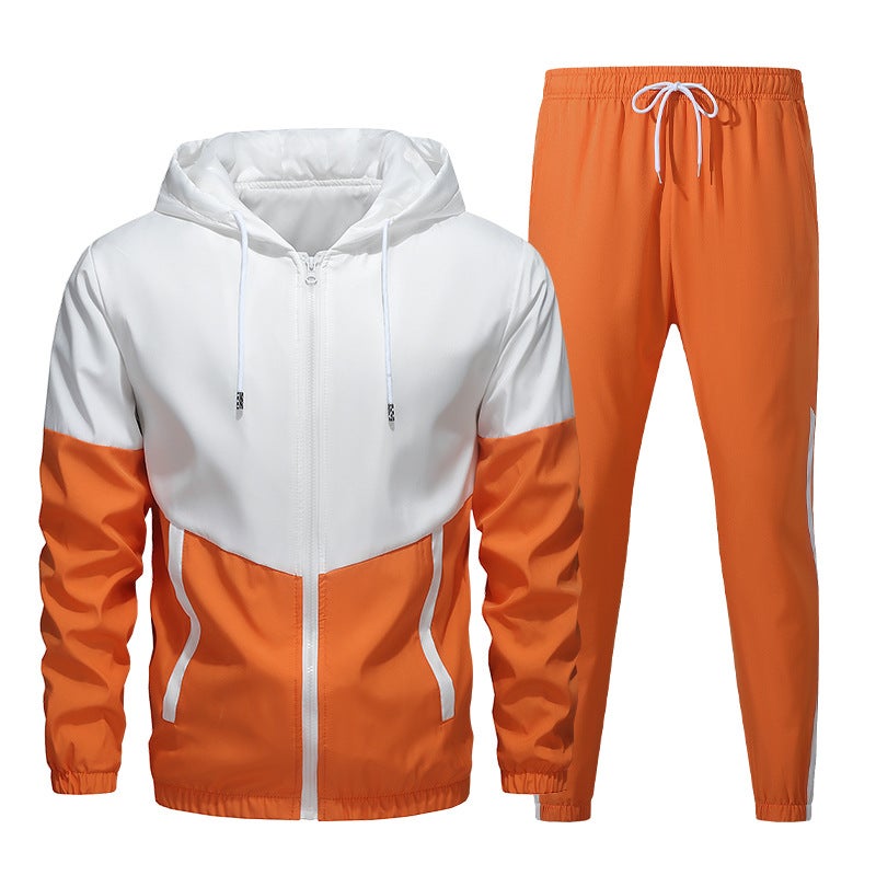 Cross-border Amazon Fire Spring and Autumn New Mens Casual Quick-drying Sports suit Trend Fashion Brand Jacket for Men Orange 