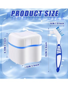 Patelai Patelai 2 Denture Cases Denture Bath Cups with 2 Denture Cleaner Brushes Retainer Cleaner Case Dentures Container Travel Retainer Case Braces Pacifier Storage  - Image 3