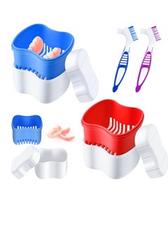 Patelai Patelai 2 Denture Cases Denture Bath Cups with 2 Denture Cleaner Brushes Retainer Cleaner Case Dentures Container Travel Retainer Case Braces Pacifier Storage  - Image 1
