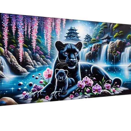 Ekuxom Large Diamond Art Kits for Adults, Waterfall Large Animal Diamond Painting Kits, Round Full Drill Leopard Diamond Dots Paintings Gem Crafts Wall Art Decor Gifts 27.5 X 15.7 inch - Image 1