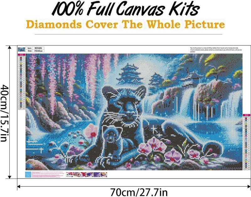 Ekuxom Large Diamond Art Kits for Adults, Waterfall Large Animal Diamond Painting Kits, Round Full Drill Leopard Diamond Dots Paintings Gem Crafts Wall Art Decor Gifts 27.5 X 15.7 inch - Image 2