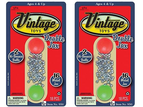 JARU Vintage Toys Metal Jacks Set 2 Pack wTwo Bouncy Balls Retro Classic Mini Jax Games Family Bulk Party Favors Pinata Filler Birthday Stocking Stuffers 9502s - Image 1