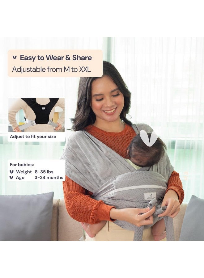 BabbleRoo Baby Wraps Carrier - Baby Essentials Baby Sling Carrier, Secure & Comfortable, Breathable, Easy-to-use, Adjustable M to XXL, Promoting Parent-Child Bonding, Gray - Image 2