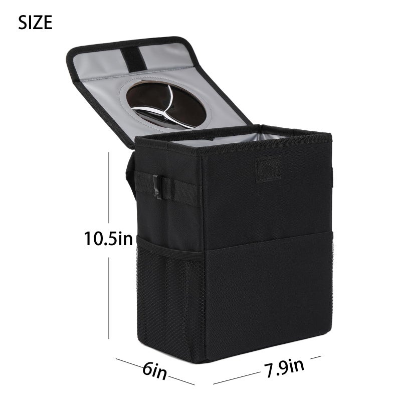 AOKJOY Car Garbage can with lid Leak Proof Vehicle Trash Can 3 Storage Pockets Hanging Waterproof car Trash Bag for SUV Black - Image 2