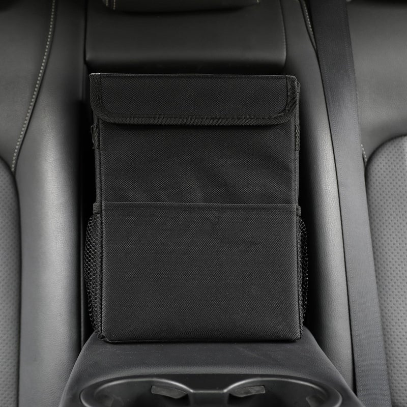AOKJOY Car Garbage can with lid Leak Proof Vehicle Trash Can 3 Storage Pockets Hanging Waterproof car Trash Bag for SUV Black - Image 3