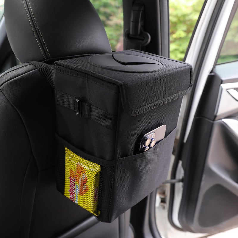 AOKJOY Car Garbage can with lid Leak Proof Vehicle Trash Can 3 Storage Pockets Hanging Waterproof car Trash Bag for SUV Black - Image 4