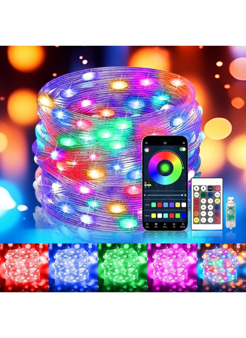 Smart Fairy String Lights 10 Meter 100 LED USB Rice Light with Bluetooth App Remote Control RGB Color Changing Music Sync Dimmable Decorative Light for Home Diwali