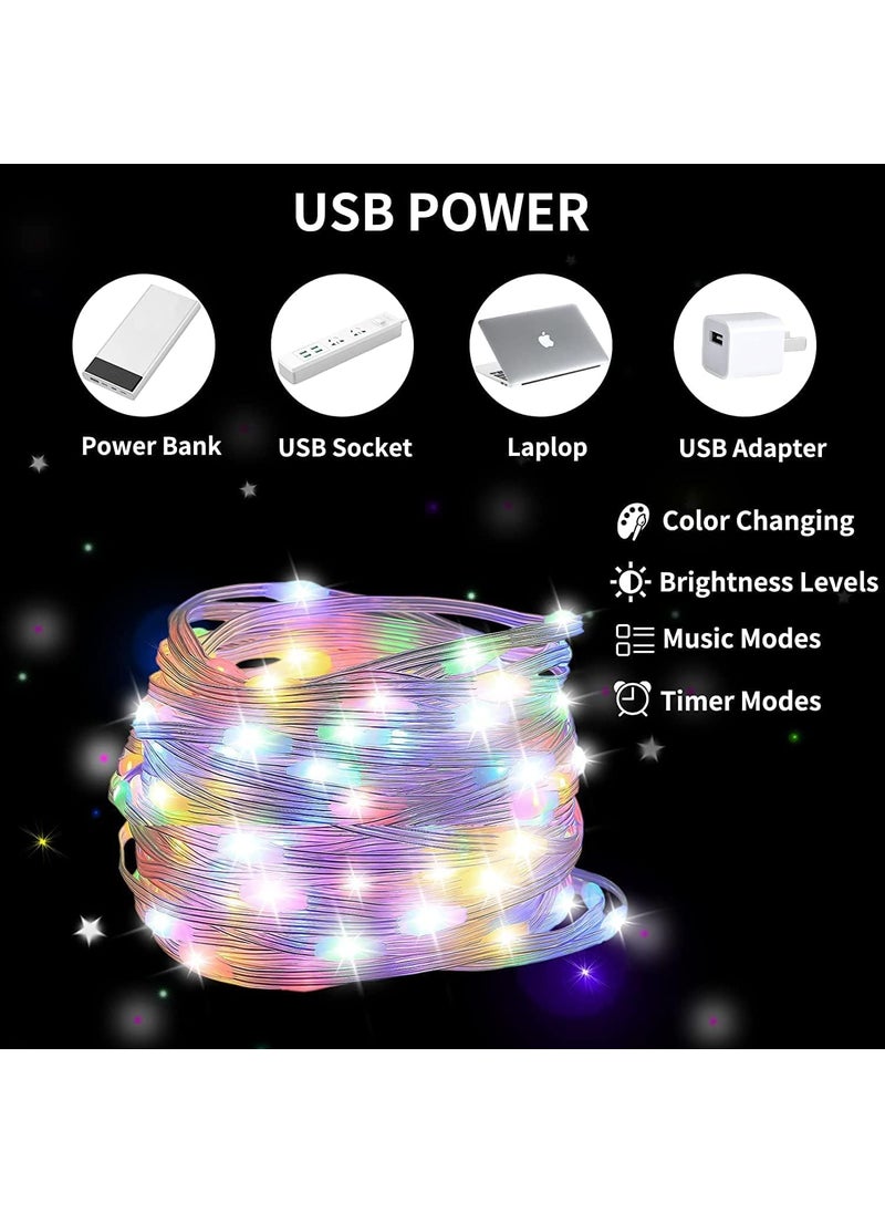 Smart Fairy String Lights 10 Meter 100 LED USB Rice Light with Bluetooth App Remote Control RGB Color Changing Music Sync Dimmable Decorative Light for Home Diwali