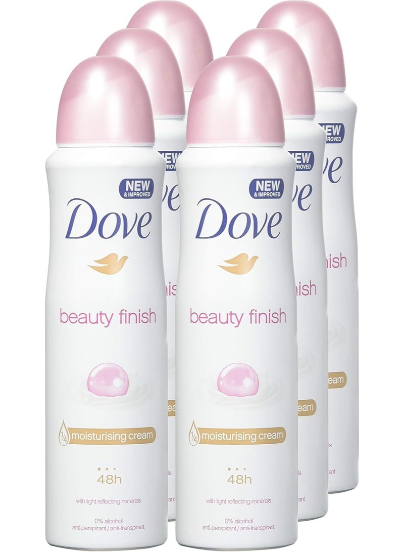 Dove Deodorant & anti-Perspirant, 150Ml=5.07Oz / Each (Pack of 6), 0% Alcohol, 24-48 Hr Protection (Beauty Finish) - Image 1