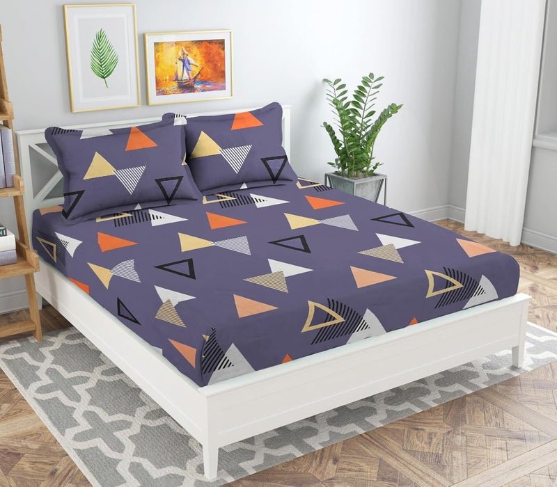 VAS COLLECTIONS 160 GSM Double Bedsheet with 2 Pillow Covers 180 TC Supersoft Glace Cotton Breathable Wrinkle Free 3 Pcs Set Grey Orange