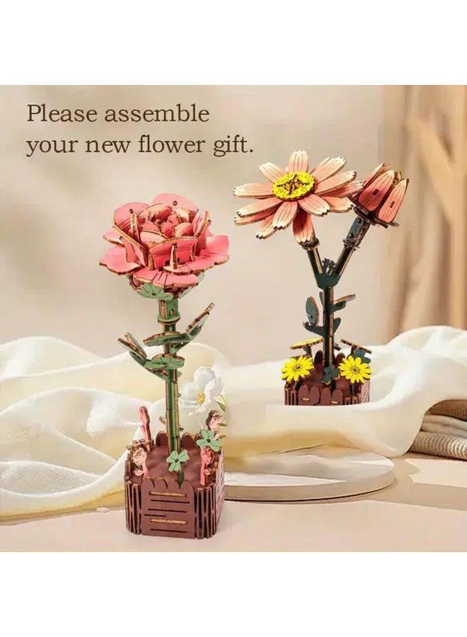 لغز بناء عباد شمس خشبي ثلاثي الأبعاد - مجموعة DIY للكبار، هدية إبداعية - Image 4