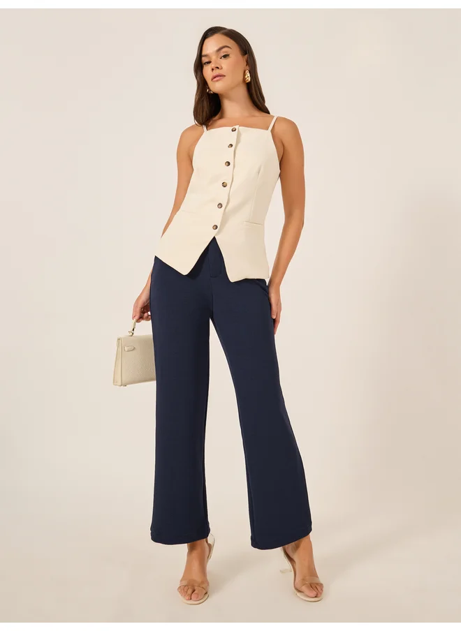 Styli Styli Solid Flat Front Low Rise Flared Pants
