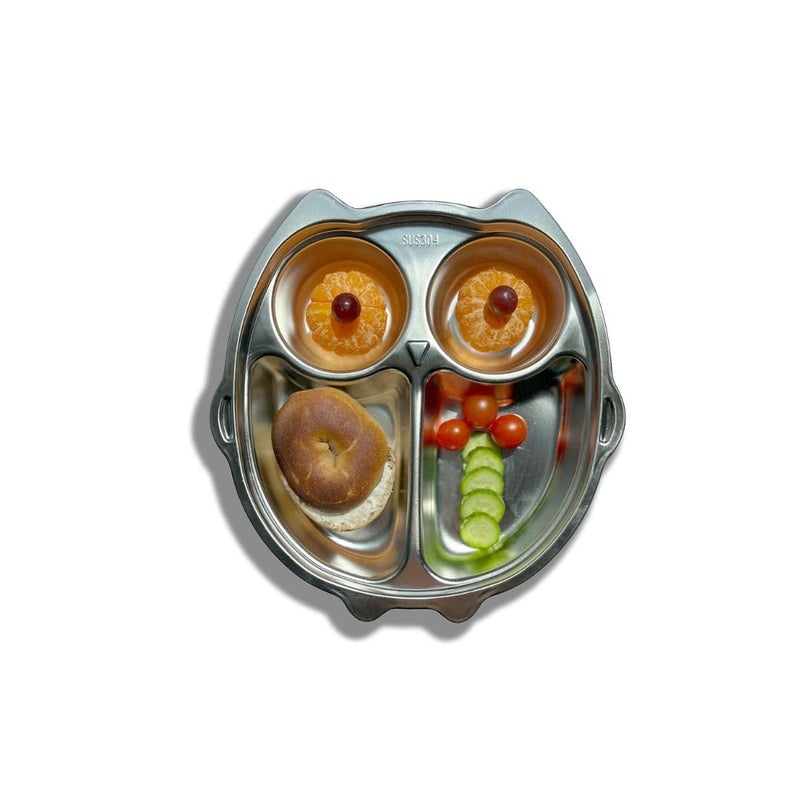 THEONI Stainless Steel Owl Plate for Kids – Divided Dinner Tray for Toddlers & Babies | BPA-Free, Non-Toxic, Unbreakable, Durable | Perfect for Gifting & Daily Meals - Image 4