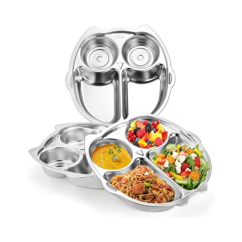 THEONI Stainless Steel Owl Plate for Kids – Divided Dinner Tray for Toddlers & Babies | BPA-Free, Non-Toxic, Unbreakable, Durable | Perfect for Gifting & Daily Meals - Image 2