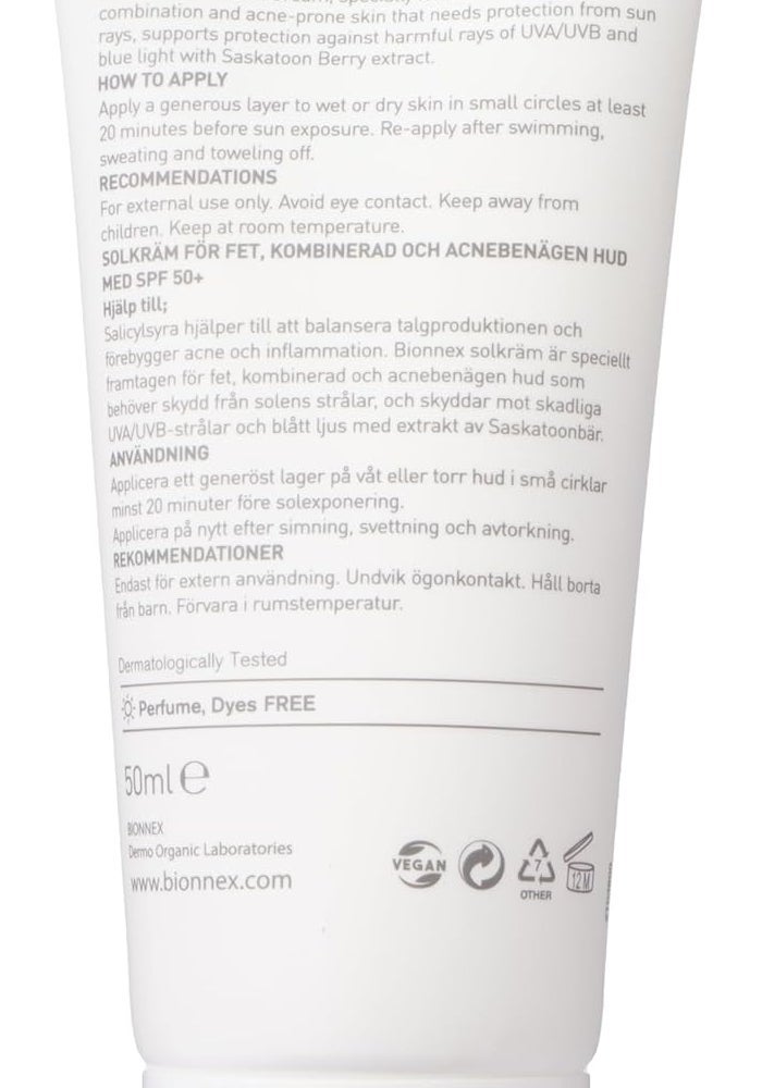 BIONNEX كريم واقي الشمس Preventiva للبشرة الدهنية والمعرضة لحب الشباب SPF 50+ - 50 مل - Image 2