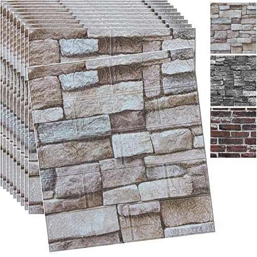 YLL YLL 10PCS 3D Wall Panels Peel and Stick 3D Brick Wallpaper Peel and Stick Faux Stone Wall Panel Foam Brick Self-Adhesive Wallpaper (Rock,10pcs) - Image 1