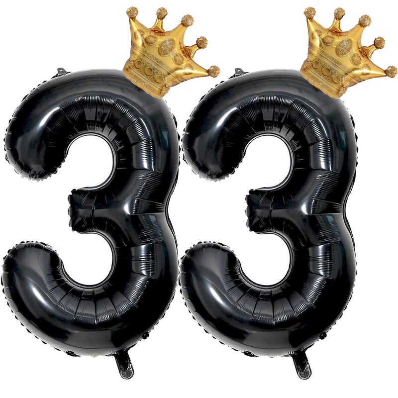 Florisland 40 inch Large Black 33 Balloon Number with Gold Crown Balloons 33th Birthday Big Foil Mylar Helium Balloon for Boys Girls 33th Birthday Anniversary Decorations Supplies FavorsNumber 33 Balloons - Image 3
