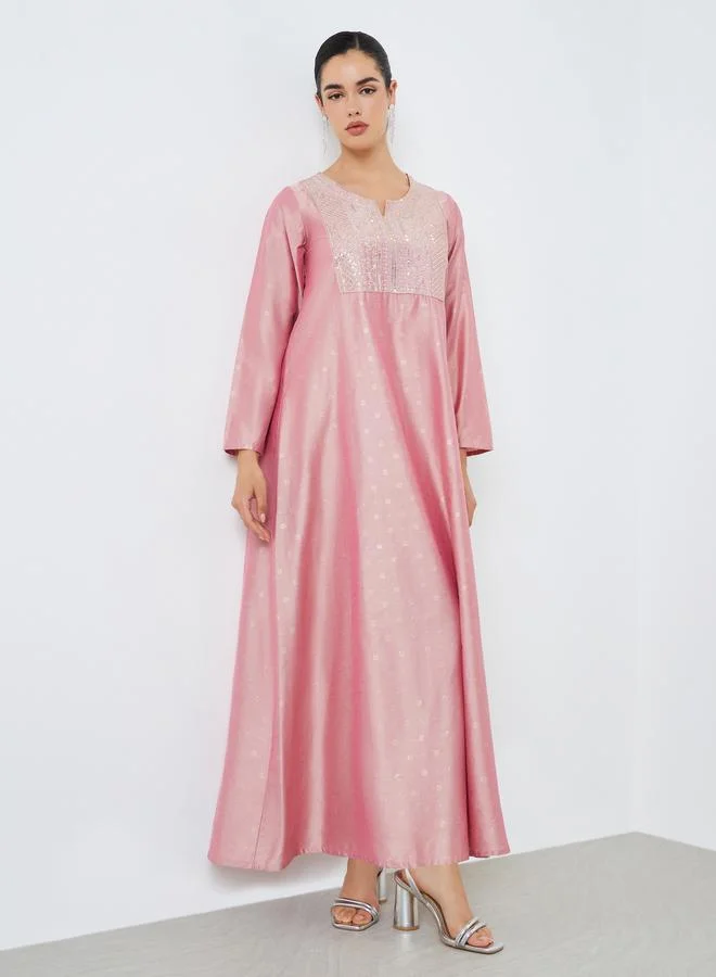 Amirah Women Pink Embellished A-Line Jalabiya