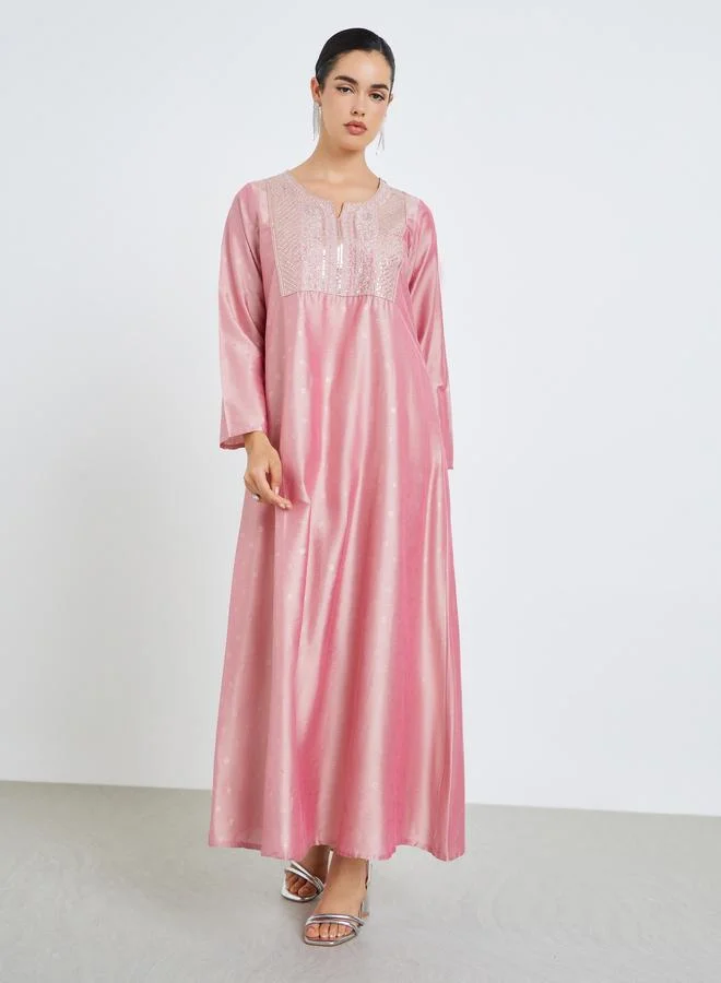 Amirah  Women Pink Embellished A-Line Jalabiya for Women | Best Price UAE