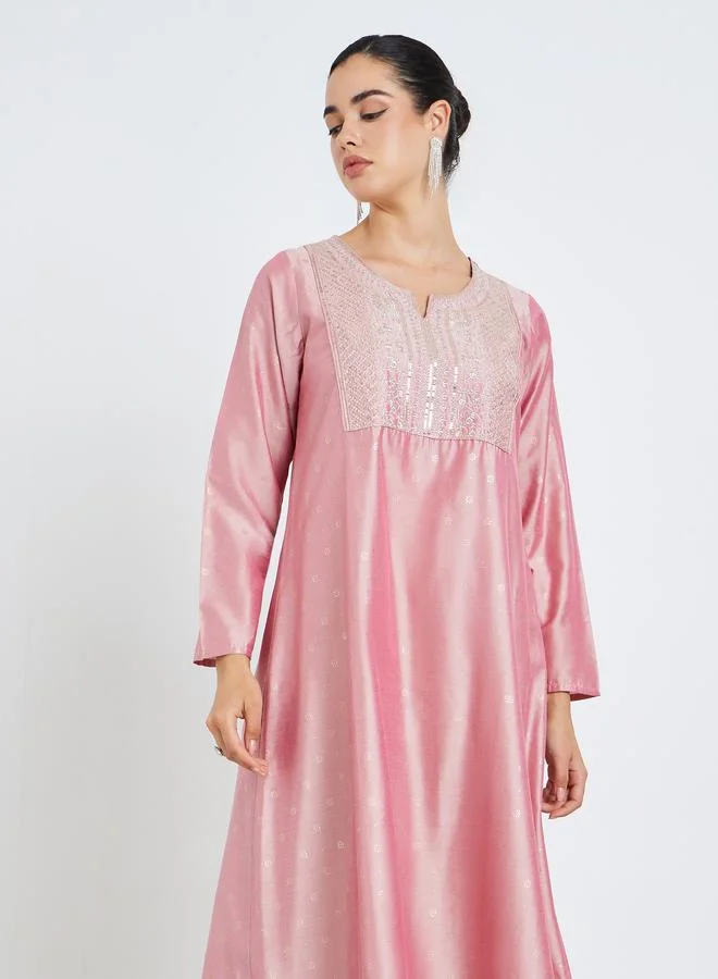Amirah Women Pink Embellished A-Line Jalabiya