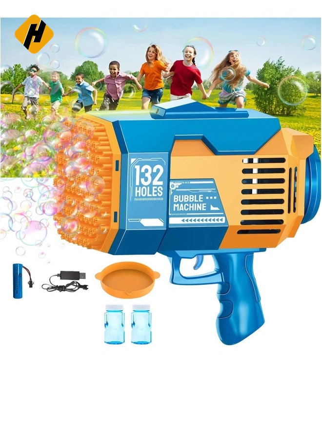 HuHa 132-Hole Gatling Bubble Gun with Colorful LED Lights – Electric Bubble Launcher with Bubble Liquid for Kids & Adults, Perfect for Outdoor & Indoor Parties, Weddings, and Gardens (Blue) - Image 1