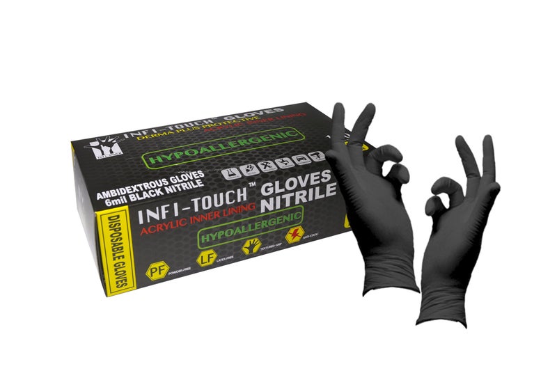 Infi-Touch Black Nitrile Gloves, Disposable, Powder-Free, Hypoallergenic, Size Small, 100 Count - Image 4