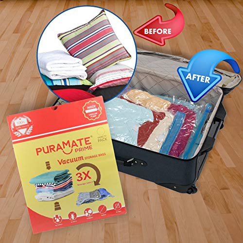 Puramate Prime Vacuum Storage Reusable Ziplock Smart Space Saver Bags (Pack of 8) - 2 S (40 cm*60 cm), 2 M (50 cm*70 cm), 2 L (60 cm*80 cm), 2 XL (80 cm*100 cm) with Portable Hand Pump - Image 4