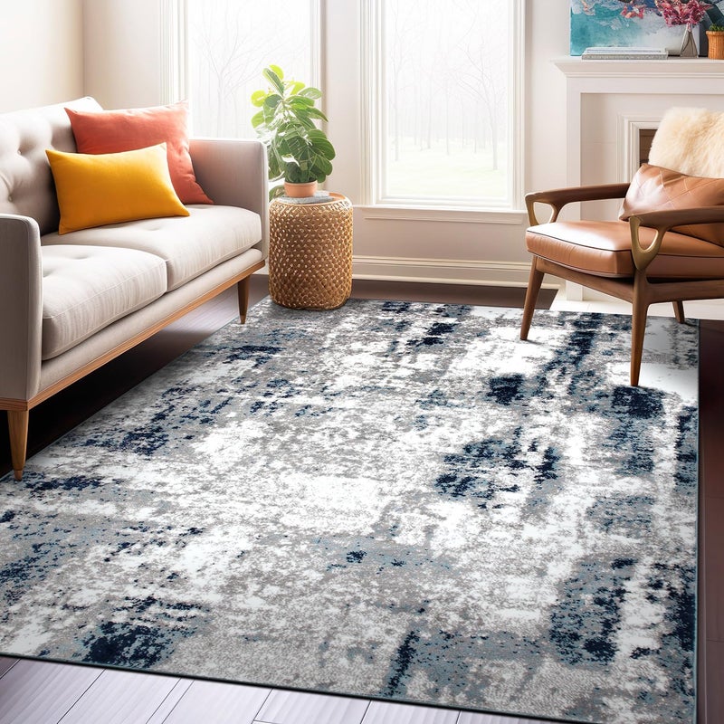 Rugshop Rugshop Contemporary Abstract Distressed Area Rug 5 x 7 Blue