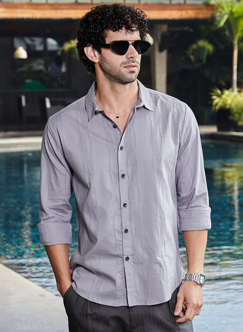 Campus Sutra Men's Flint Grey Swirl-Tactile Shirt