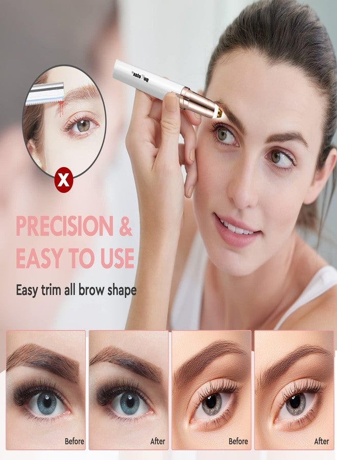 gurelax Eyebrow Hair Remover, Electric Eyebrow Trimmer for Women,Face and Eye Brow Razor with LED Light for Women Rechargeable with 2 x Replacement Heads (White) - Image 2