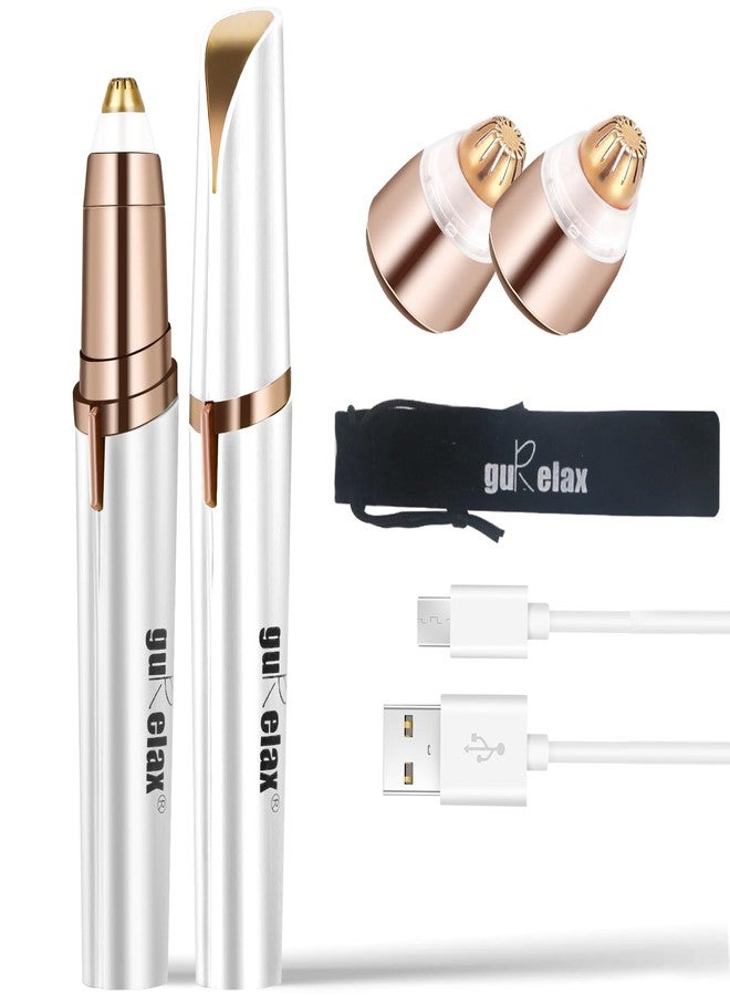 gurelax Eyebrow Hair Remover, Electric Eyebrow Trimmer for Women,Face and Eye Brow Razor with LED Light for Women Rechargeable with 2 x Replacement Heads (White) - Image 1