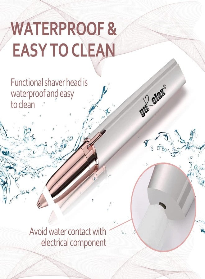 gurelax Eyebrow Hair Remover, Electric Eyebrow Trimmer for Women,Face and Eye Brow Razor with LED Light for Women Rechargeable with 2 x Replacement Heads (White) - Image 4