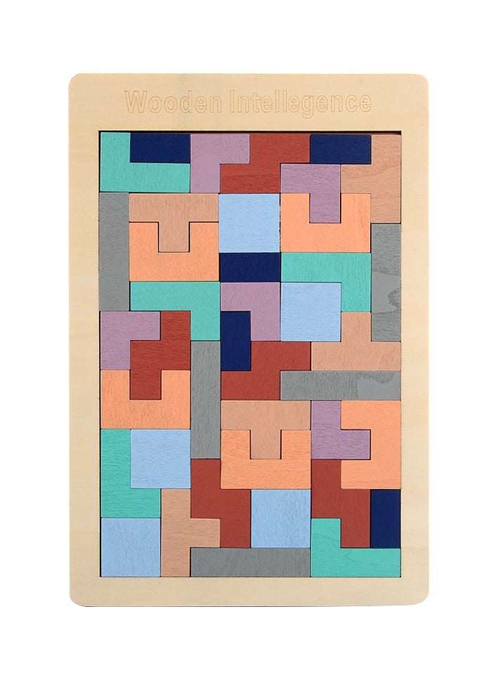 Little Sunshine Wooden Blocks Puzzle Brain Teasers Toy Tangram Jigsaw Intelligence Colorful 3D Russian Blocks Game STEM Montessori Educational Gift for Kids (40 Pcs) - Image 1