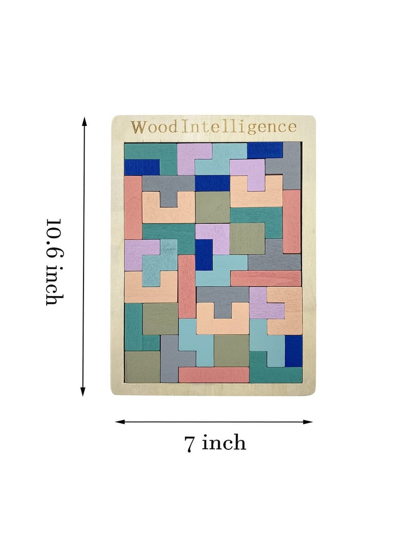 Little Sunshine Wooden Blocks Puzzle Brain Teasers Toy Tangram Jigsaw Intelligence Colorful 3D Russian Blocks Game STEM Montessori Educational Gift for Kids (40 Pcs) - Image 4