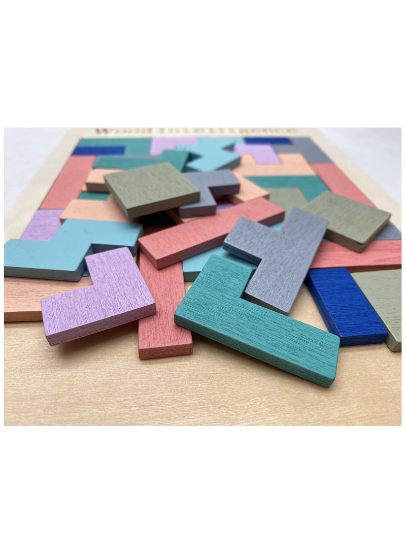 Little Sunshine Wooden Blocks Puzzle Brain Teasers Toy Tangram Jigsaw Intelligence Colorful 3D Russian Blocks Game STEM Montessori Educational Gift for Kids (40 Pcs) - Image 3