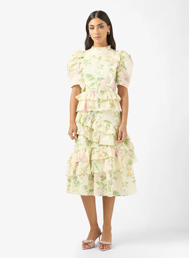 Puff Sleeve Ruffle Maxi Dress