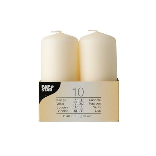 PAPSTAR Unscented Ivory Small Pillar Candles Set of 10 | Dripless and Smokeless Household Dinner, Party Candles | European Made Premium Quality 10h Burning Time | 1.5x3.5 Inch - Image 3