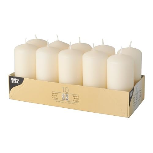 PAPSTAR Unscented Ivory Small Pillar Candles Set of 10 | Dripless and Smokeless Household Dinner, Party Candles | European Made Premium Quality 10h Burning Time | 1.5x3.5 Inch - Image 1