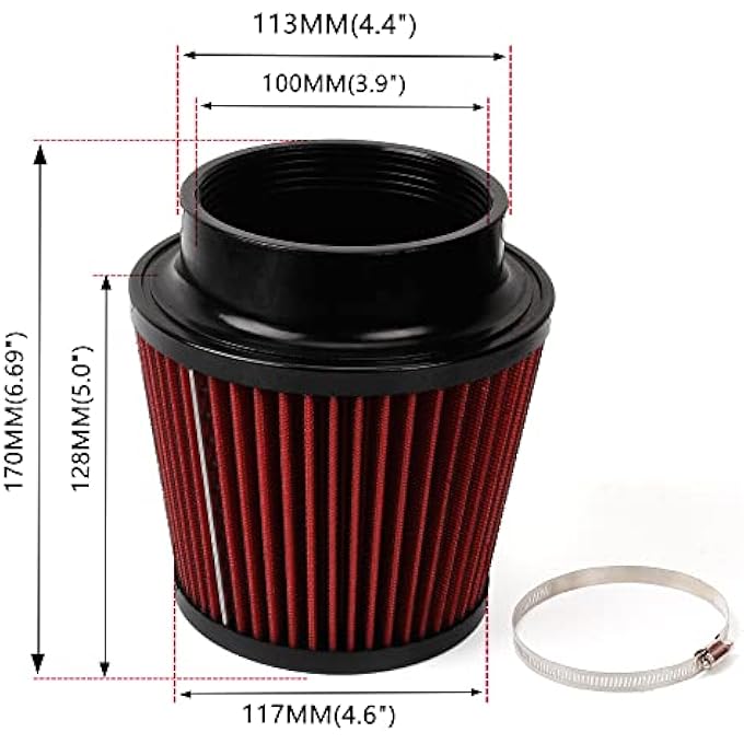 WOOTON Red 4" 100mm Inlet Cone Replacement Dry Air Filter High Flow Car Truck Performance Cold Air Intake - Image 5