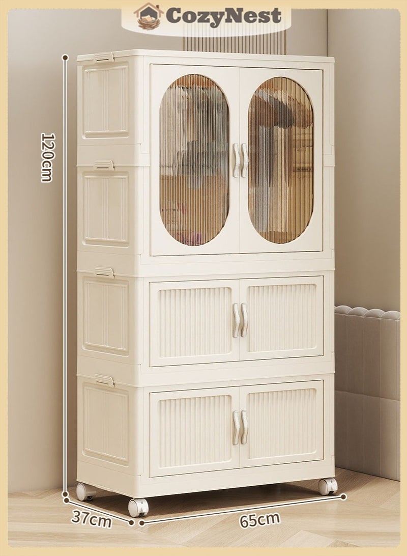 كوزينيست خزانة ملابس قائمة بذاتها محمولة مع قضيب تعليق وأبواب، صناديق تخزين ملابس قابلة للطي والتكديس بغطاء، خزانة ملابس قابلة للطي مقاومة للغبار بعجلات لتنظيم الملابس في غرفة النوم والمكتب - Image 1