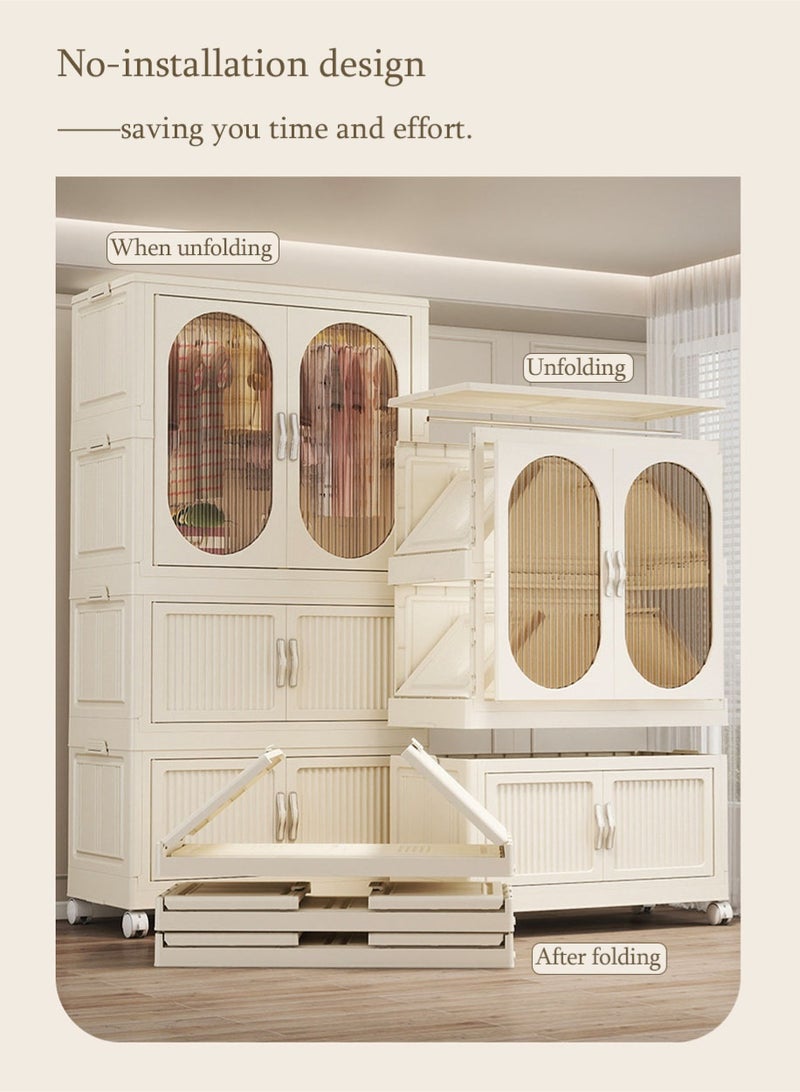 كوزينيست خزانة ملابس قائمة بذاتها محمولة مع قضيب تعليق وأبواب، صناديق تخزين ملابس قابلة للطي والتكديس بغطاء، خزانة ملابس قابلة للطي مقاومة للغبار بعجلات لتنظيم الملابس في غرفة النوم والمكتب - Image 5