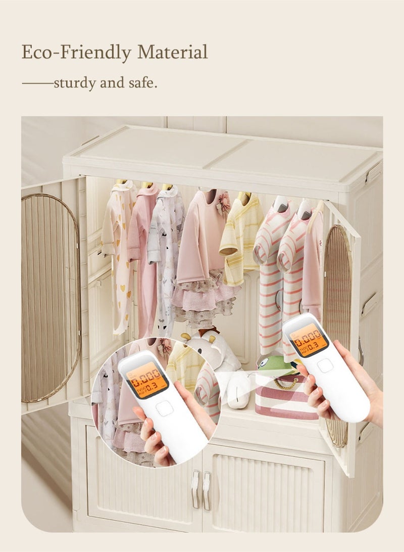 كوزينيست خزانة ملابس قائمة بذاتها محمولة مع قضيب تعليق وأبواب، صناديق تخزين ملابس قابلة للطي والتكديس بغطاء، خزانة ملابس قابلة للطي مقاومة للغبار بعجلات لتنظيم الملابس في غرفة النوم والمكتب - Image 4