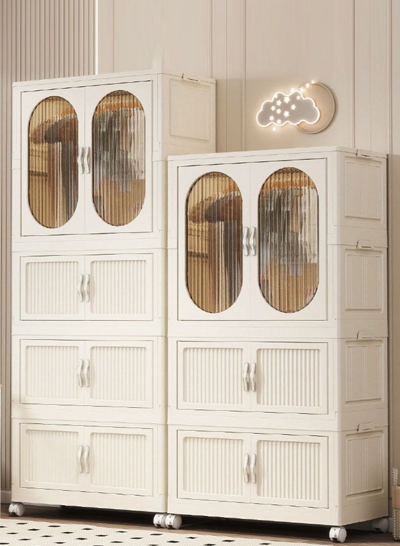 كوزينيست خزانة ملابس قائمة بذاتها محمولة مع قضيب تعليق وأبواب، صناديق تخزين ملابس قابلة للطي والتكديس بغطاء، خزانة ملابس قابلة للطي مقاومة للغبار بعجلات لتنظيم الملابس في غرفة النوم والمكتب - Image 2